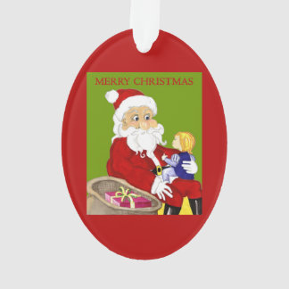 Merry Christmas Santa & Child ornament oval