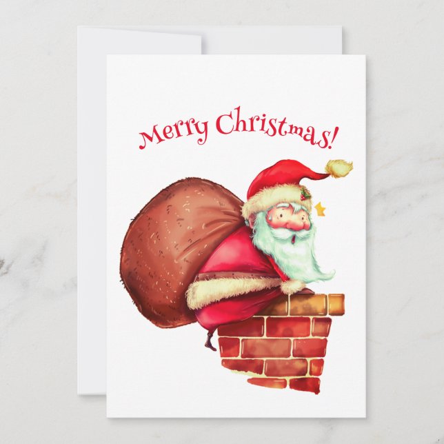 Merry Christmas Santa Chimney  Holiday Card (Front)