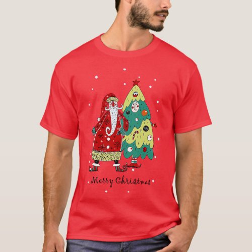 Merry Christmas Santa Christmas Tree T_Shirt