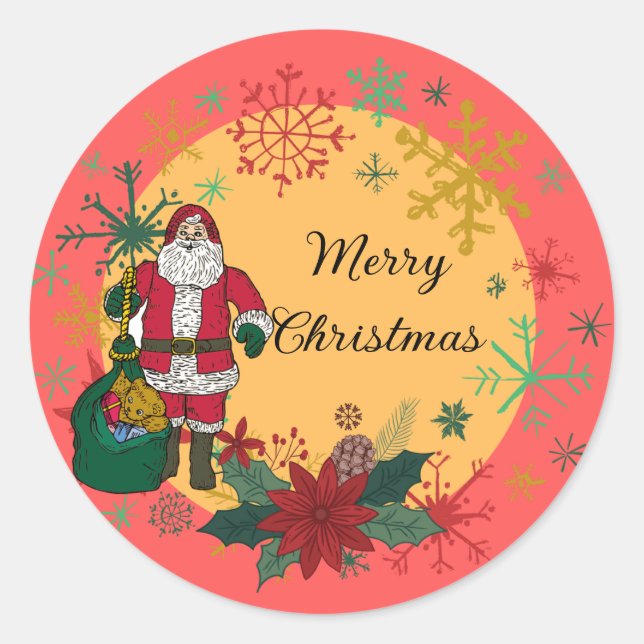 Merry Christmas Santa Classic Round Sticker (Front)