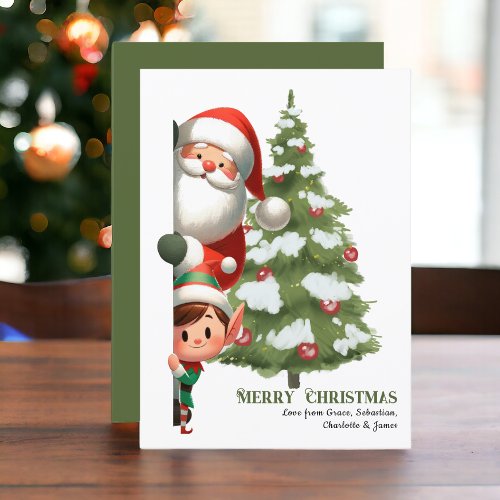 Merry Christmas Santa Claus and Elf Personalized Holiday Card