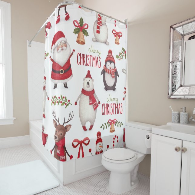 Merry Christmas Santa Claus And Friends Shower Curtain (In Situ)