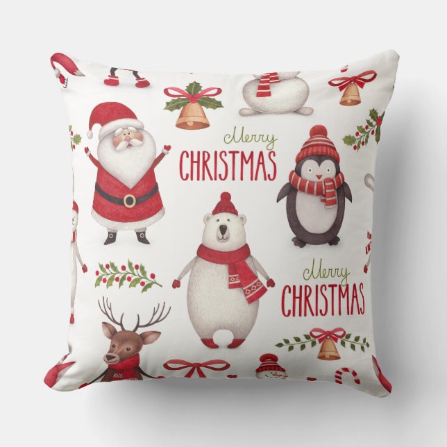 Merry Christmas Santa Claus And Friends Throw Pillow (Front)