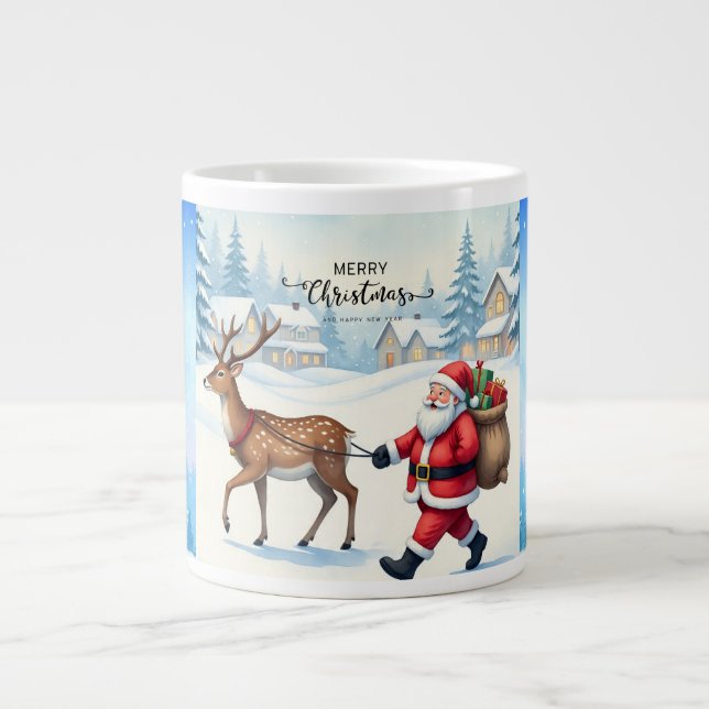 Merry Christmas, Santa Claus and Gift of Love Giant Coffee Mug (Front)