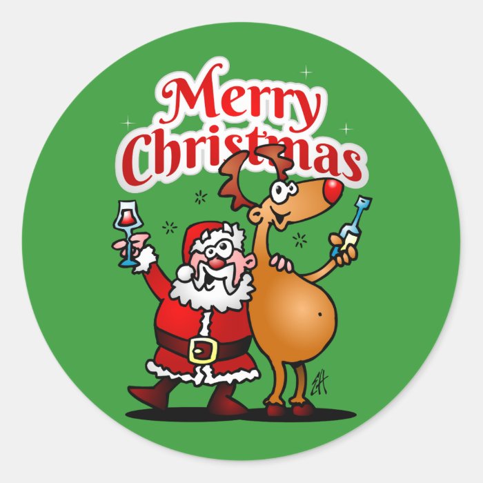 Merry Christmas   Santa Claus and his Reindeer Stickers