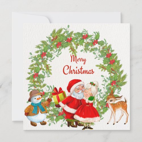 Merry Christmas Santa Claus and Mrs Claus Holiday Card