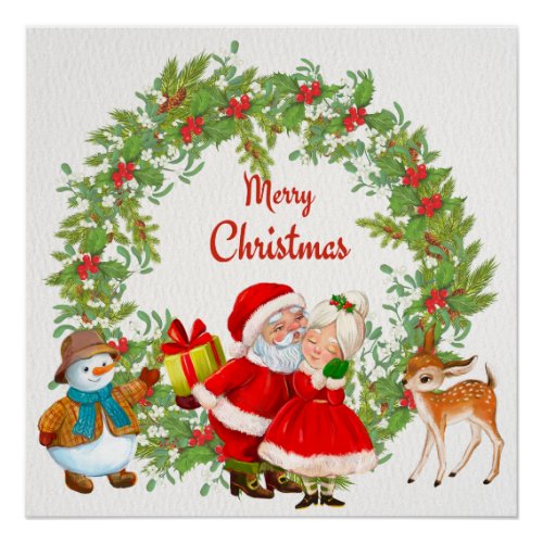 Merry Christmas Santa Claus and Mrs Claus Poster
