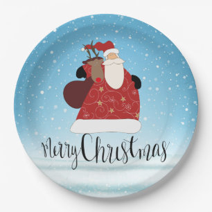 Merry Christmas Santa Claus and Rudolph Paper Plates