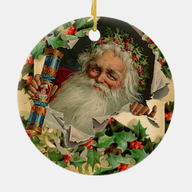 Merry Christmas Santa Claus Antique classic Ceramic Ornament (Back)