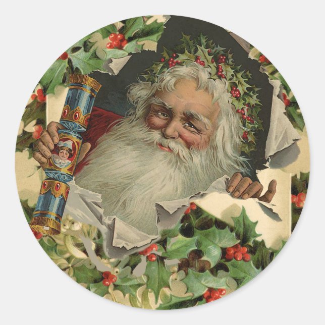 Merry Christmas Santa Claus Antique classic Classic Round Sticker (Front)