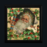 Merry Christmas Santa Claus Antique classic Gift Box<br><div class="desc">A classic vintage Santa Claus and Holly Christmas card with Santa popping out of the card. This Christmas illustration is based on an old fashioned Christmas card from the 1800s Victorian era,  with a classic santa smiling at us.</div>