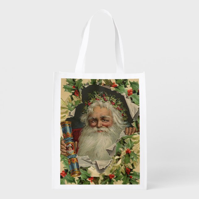 Merry Christmas Santa Claus Antique classic Grocery Bag (Back)
