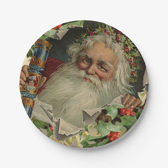 Merry Christmas Santa Claus Antique classic Paper Plates (Front)