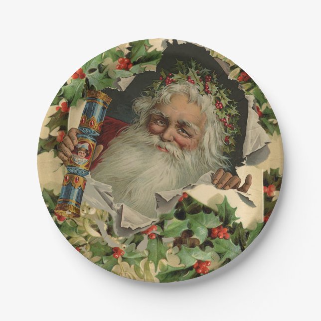 Merry Christmas Santa Claus Antique classic Paper Plates (Front)