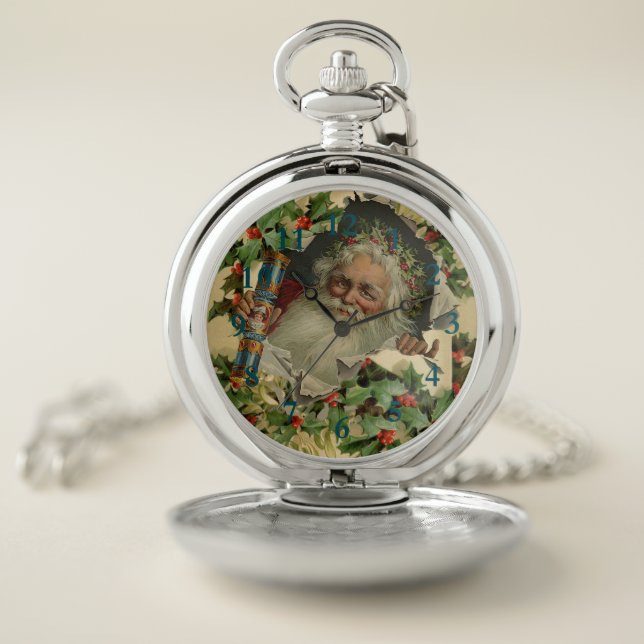 Merry Christmas Santa Claus Antique classic Pocket Watch (Inside)