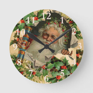Merry Christmas Santa Claus Antique classic Round Clock