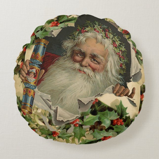 Merry Christmas Santa Claus Antique classic Round Pillow (Front)