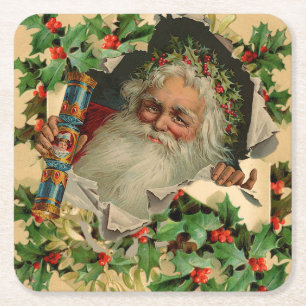 Merry Christmas Santa Claus Antique classic Square Paper Coaster