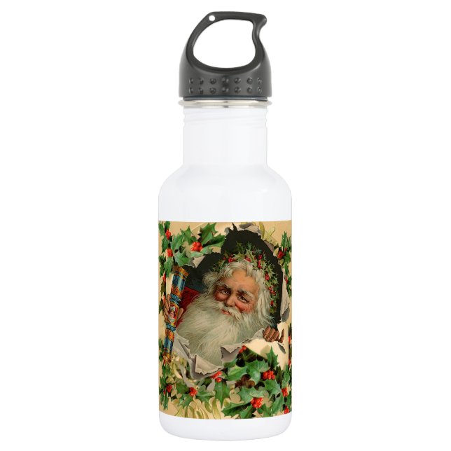 Merry Christmas Santa Claus Antique classic Stainless Steel Water Bottle (Front)