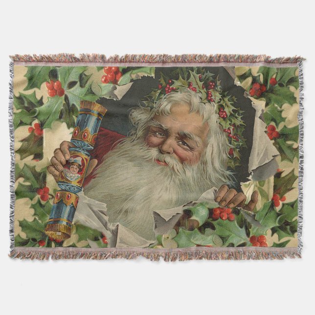 Merry Christmas Santa Claus Antique classic Throw Blanket (Front)