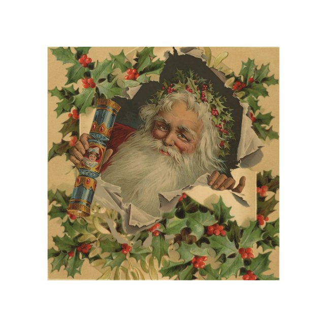 Merry Christmas Santa Claus Antique classic Wood Wall Art (Front)