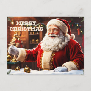 Merry Christmas Santa Claus at his Workshop Holiday Postcard