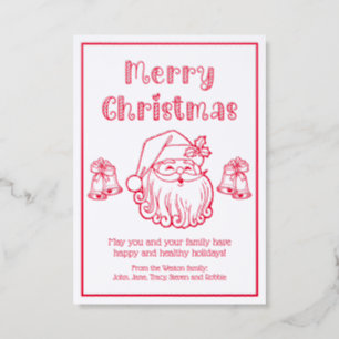 Merry Christmas Santa Claus Bells Letterpress Photo Cards