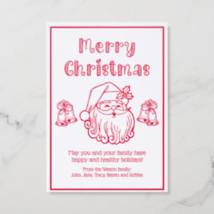 Merry Christmas Santa Claus Bells Letterpress Photo Cards