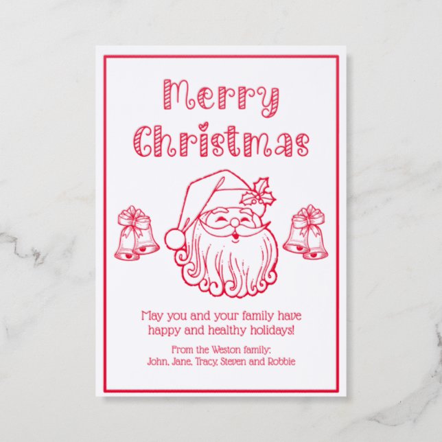 Merry Christmas Santa Claus Bells Letterpress Photo Cards (Front)