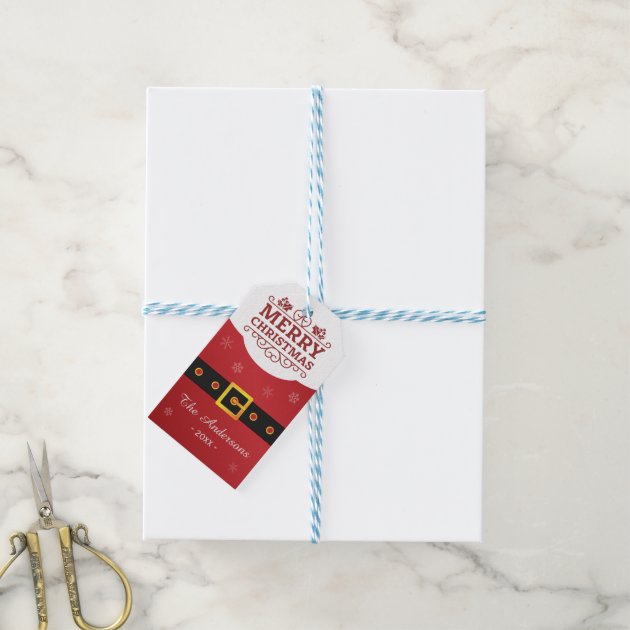 Merry Christmas Santa Claus Belt Happy Holiday Gift Tags