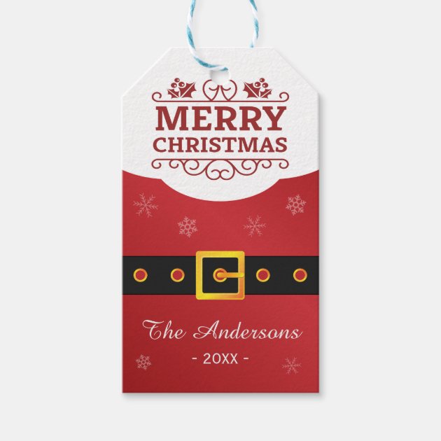 Merry Christmas Santa Claus Belt Happy Holiday Gift Tags