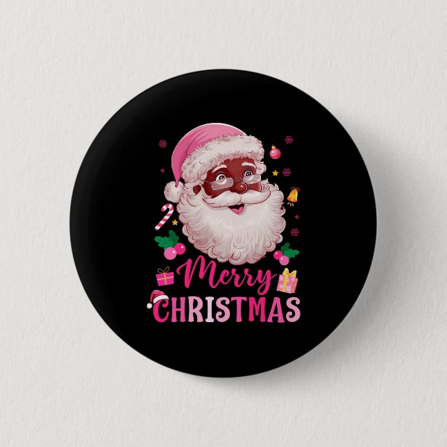 Merry Christmas Santa Claus Black Afro African Ame Button (Front)