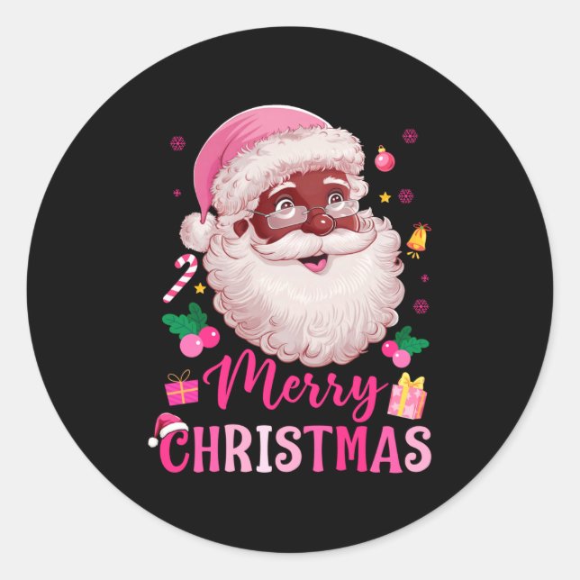 Merry Christmas Santa Claus Black Afro African Ame Classic Round Sticker (Front)