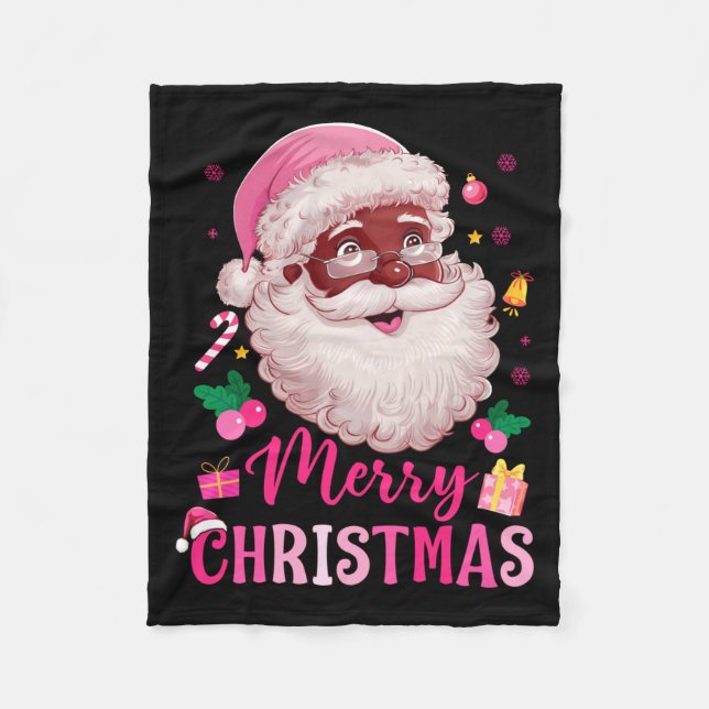 Merry Christmas Santa Claus Black Afro African Ame Fleece Blanket (Front)