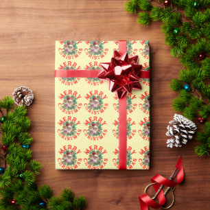 MERRY CHRISTMAS SANTA CLAUS BLOSSOM FLOWERS WRAPPING PAPER