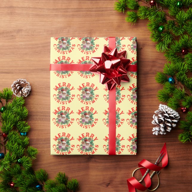 MERRY CHRISTMAS SANTA CLAUS BLOSSOM FLOWERS WRAPPING PAPER (Holiday Gift)