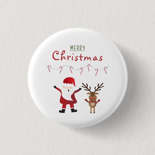 Merry Christmas Santa Claus Candy Canes Button (Front)