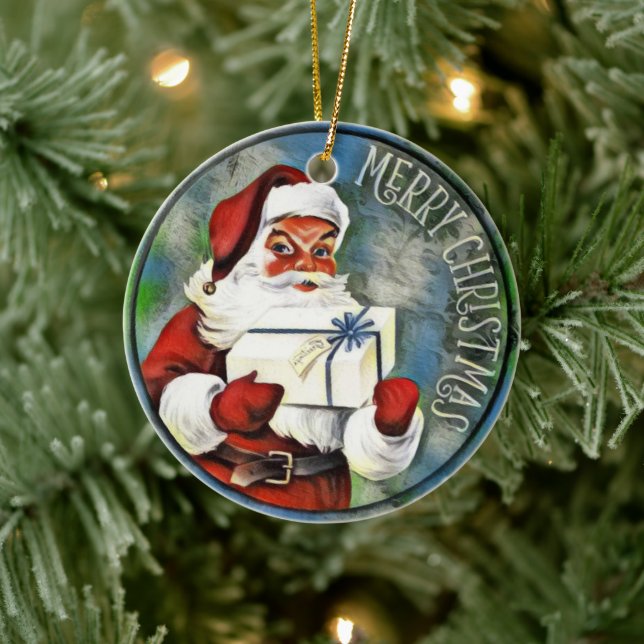 Merry Christmas Santa Claus Ceramic Ornament (Tree)