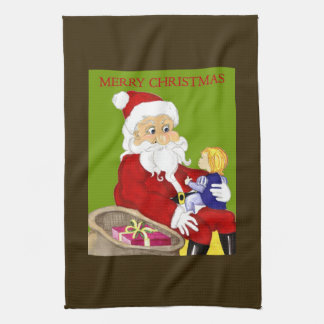 Merry Christmas Santa Claus & Child ktichen towel