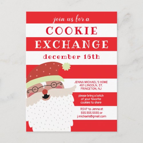 Merry Christmas  Santa Claus Cookie Exchange Holiday Postcard