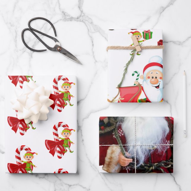 Merry Christmas Santa Claus Elf  Wrapping Paper Sheets (Front)