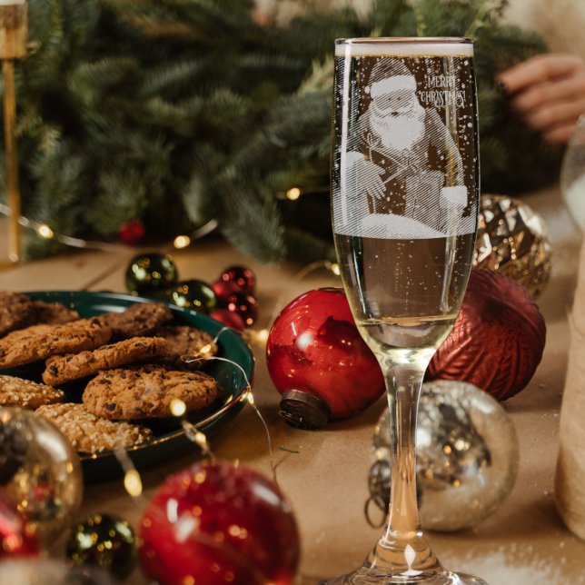 Merry Christmas - Santa Claus Etched Champagne Flute (Creator Uploaded)