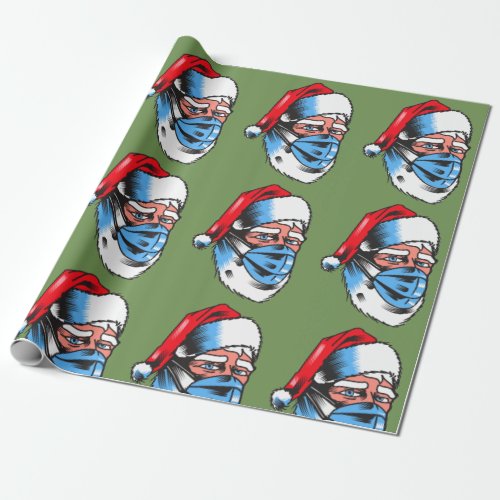Merry Christmas Santa Claus Face Mask Fun Wrapping Paper