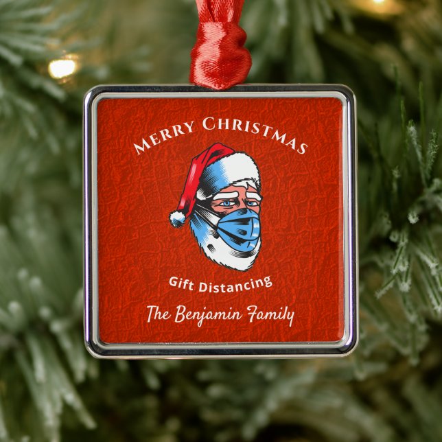 Merry Christmas Santa Claus Face Mask Metal Ornament (Tree)