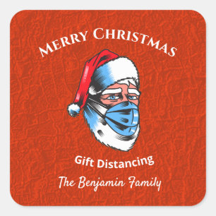 Merry Christmas Santa Claus Face Mask Square Sticker