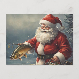 Merry Christmas Santa Claus Fishing Fishmas Fish Holiday Postcard
