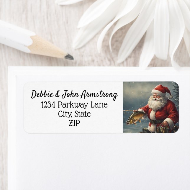 Merry Christmas Santa Claus Fishing Return Address Label (Insitu)