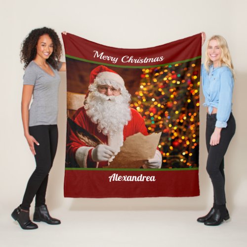 Merry Christmas Santa Claus Happy Holidays Fleece Blanket