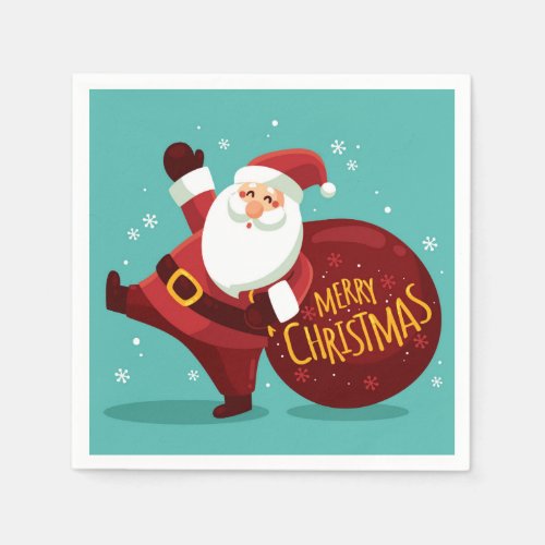 Merry Christmas Santa Claus Holding Sack of Gifts Napkins