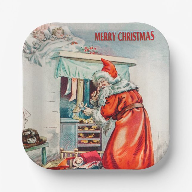 Merry christmas - santa claus holiday  paper plates (Front)